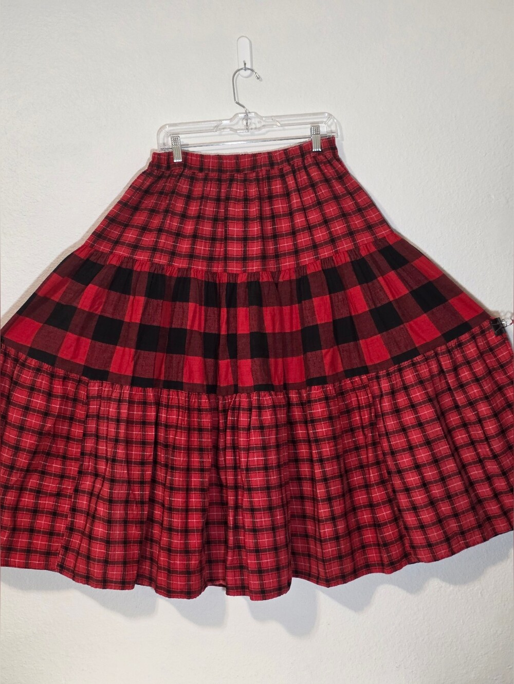 Vintage Cactus Flower Plaid Tiered Prairie Maxi Skirt One Size Buffalo Check USA